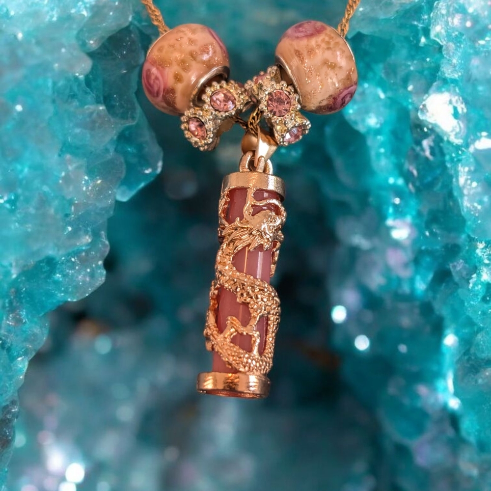 Artisanal Gold and Pink Necklace with Y-Shaped Design